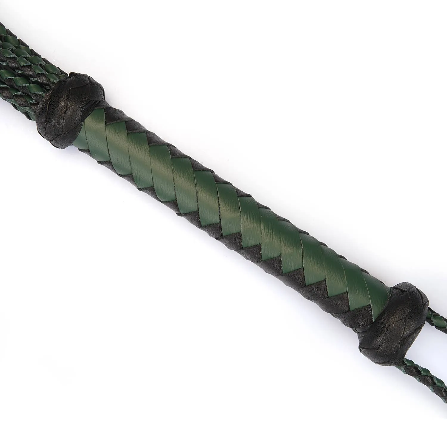 Mossy Chic Green and Black Leather Cat O' Nine Tails Whip