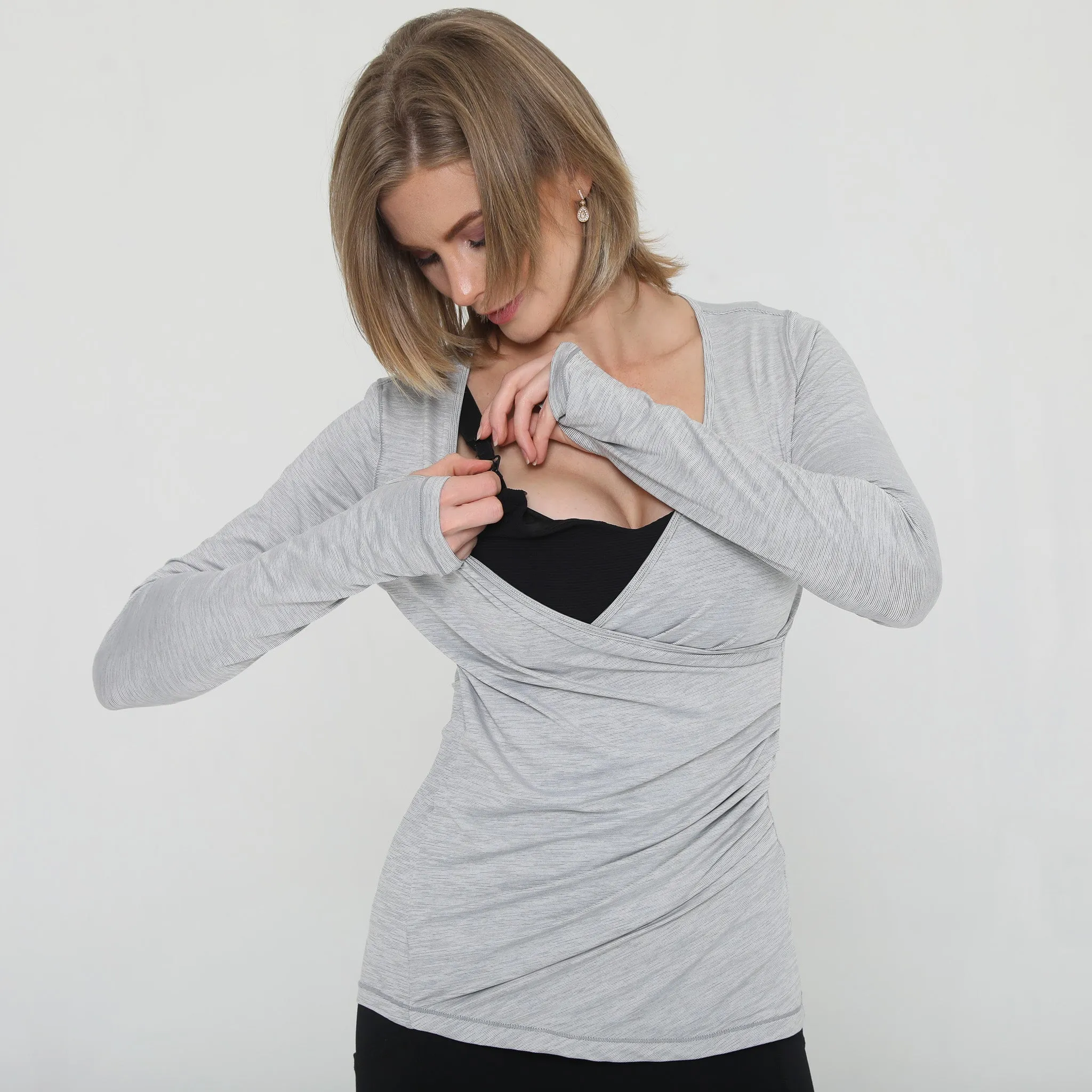 Olivia During & After Crossover Layering Long Sleeve Top (Space Grey)