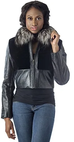 REED Women's Genuine Fox Fur Trim Leather Jackets