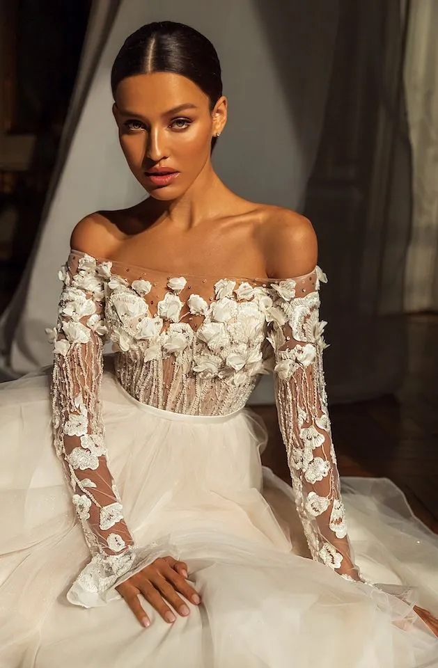 Romantic 3D Flowers Wedding Dress