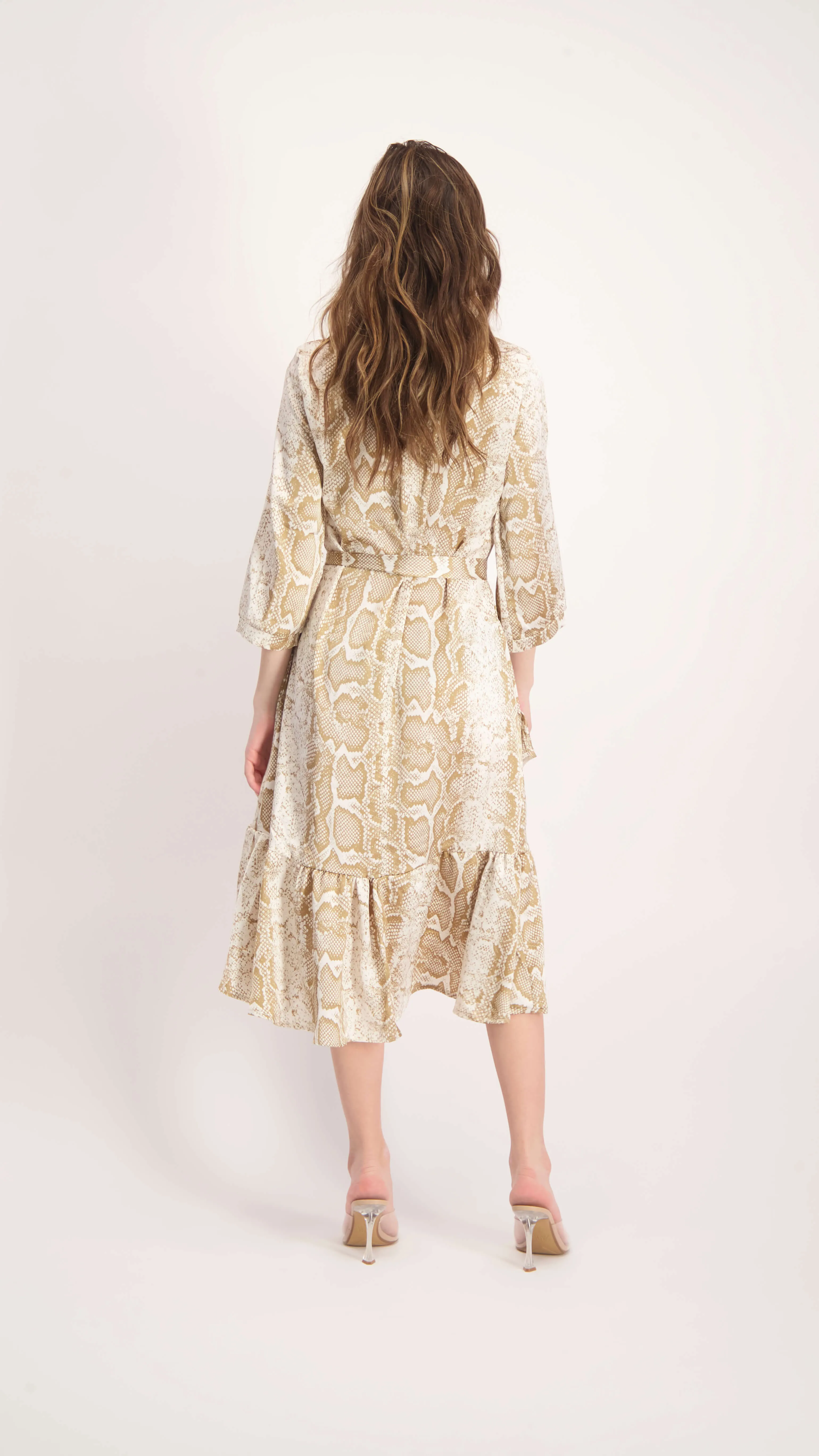 Ruffle Dress / Beige Snake