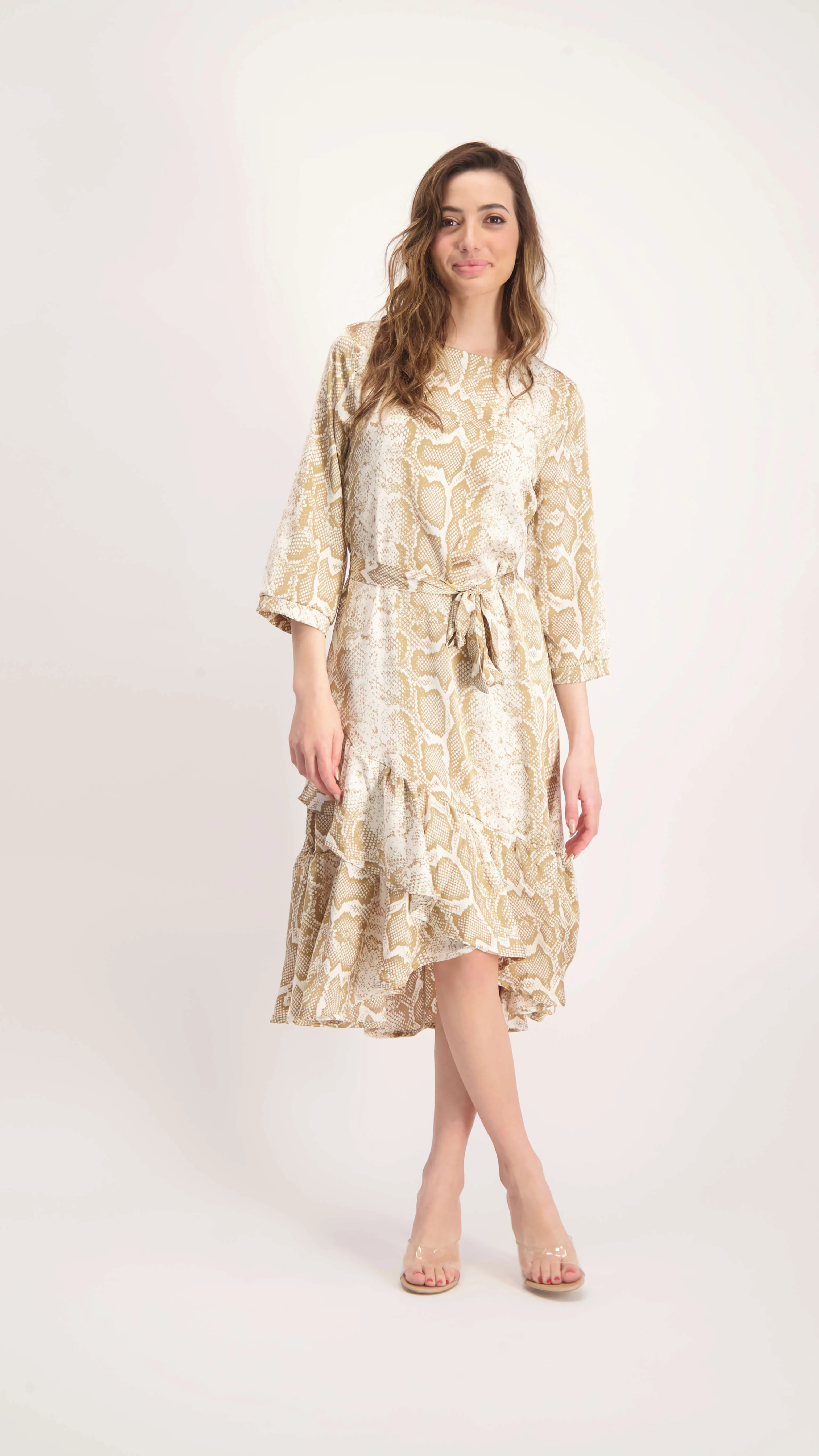 Ruffle Dress / Beige Snake