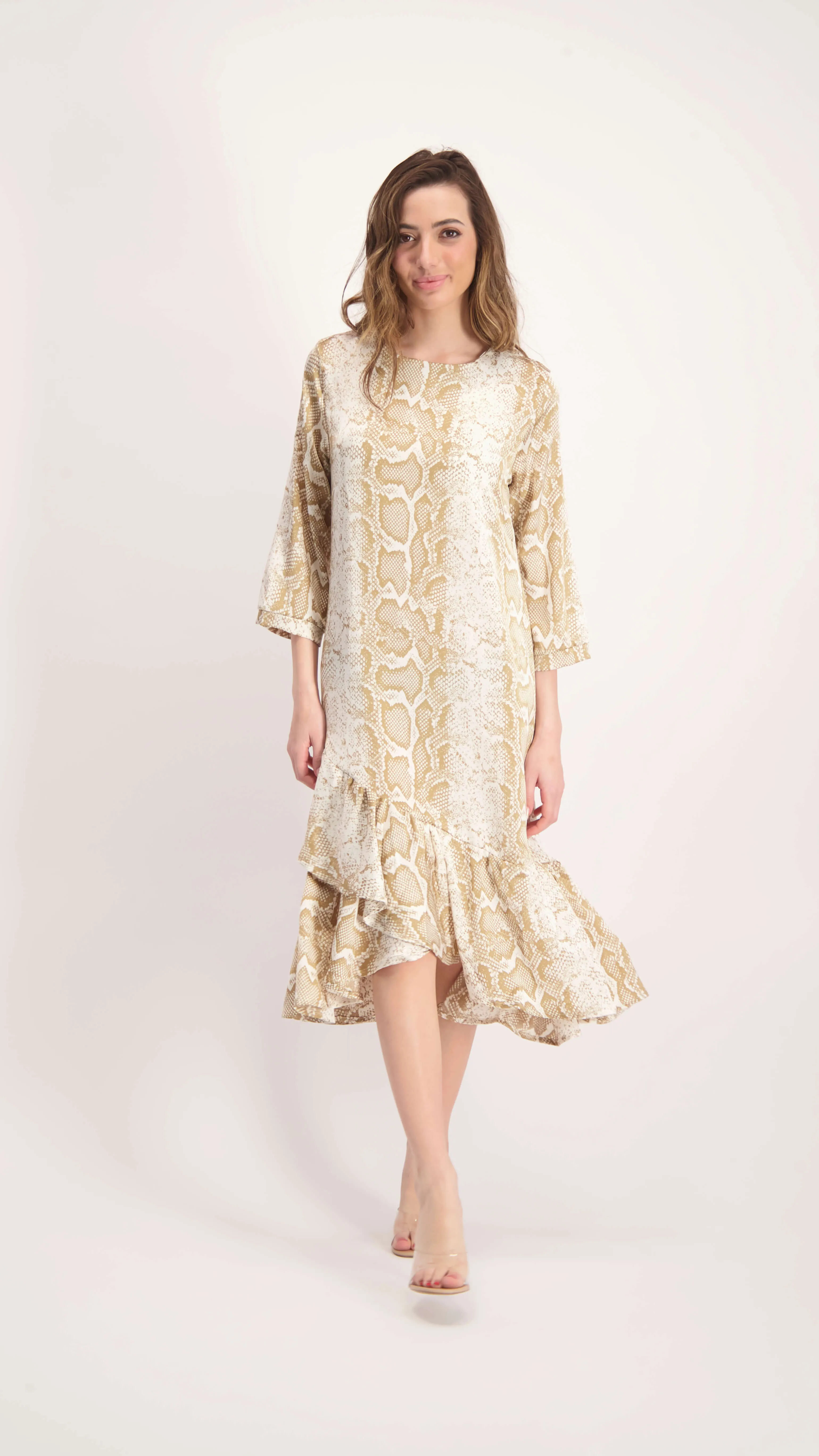 Ruffle Dress / Beige Snake