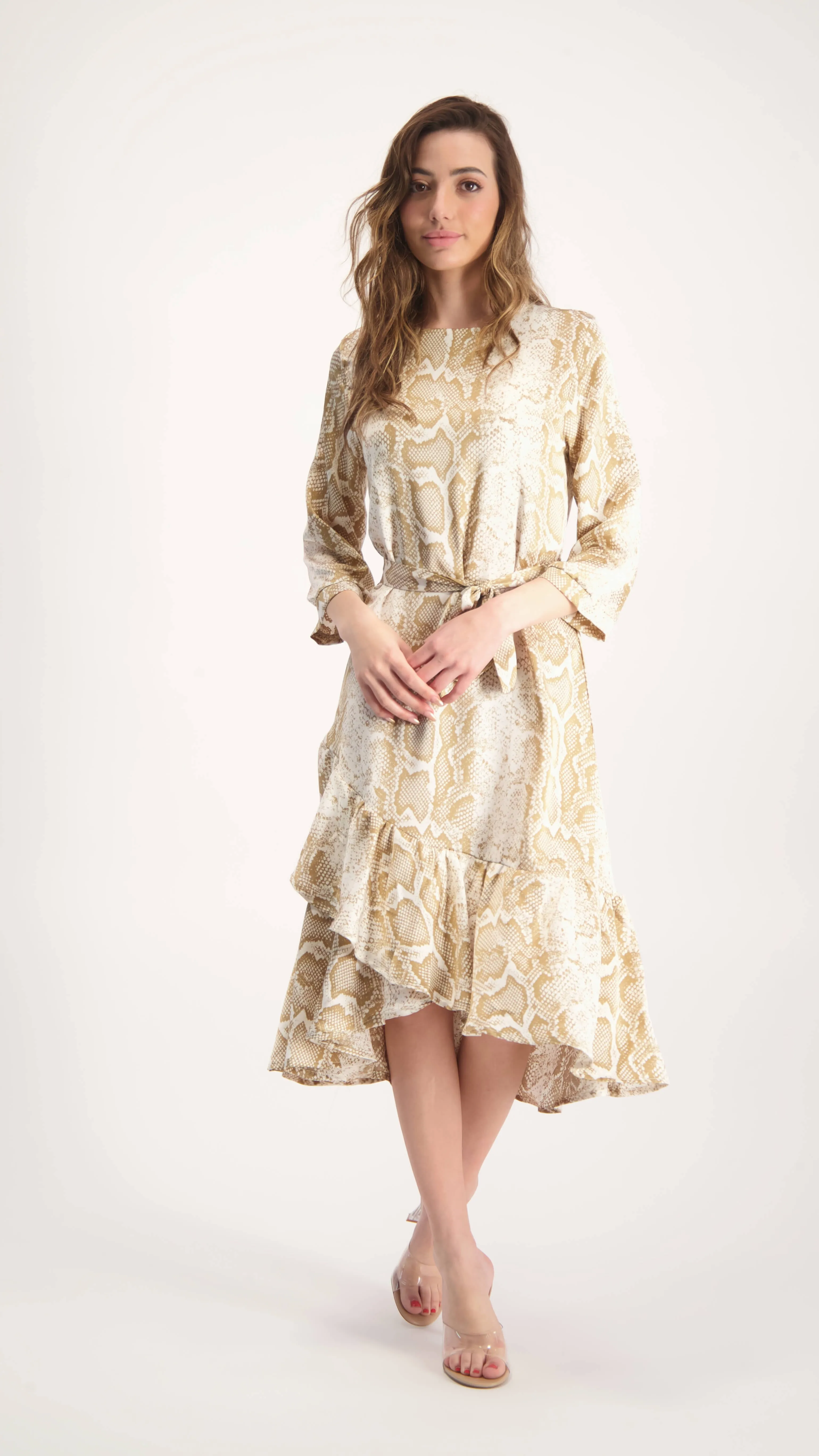 Ruffle Dress / Beige Snake