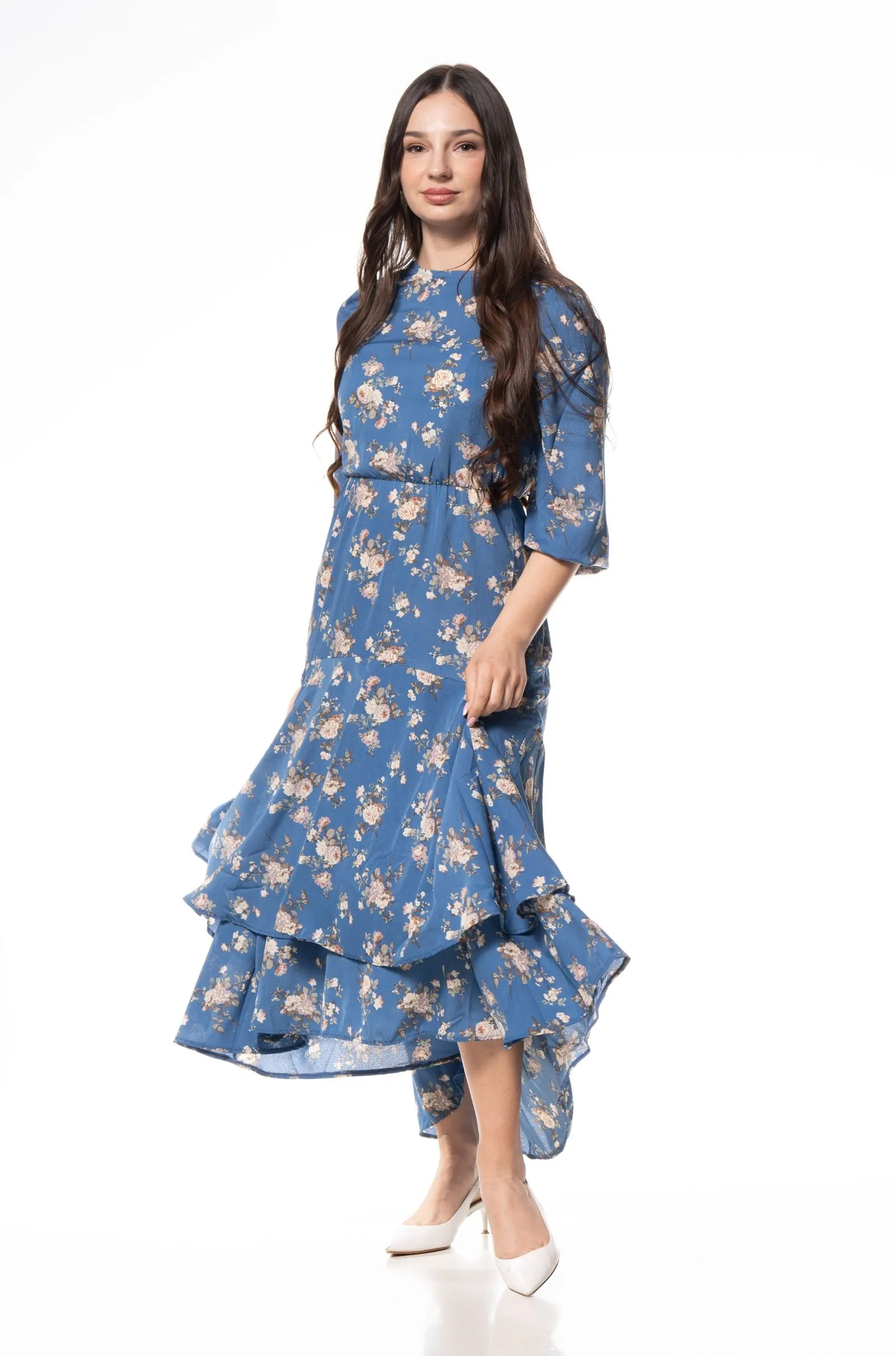 Ruffle Layers Dress / Blue Flowers