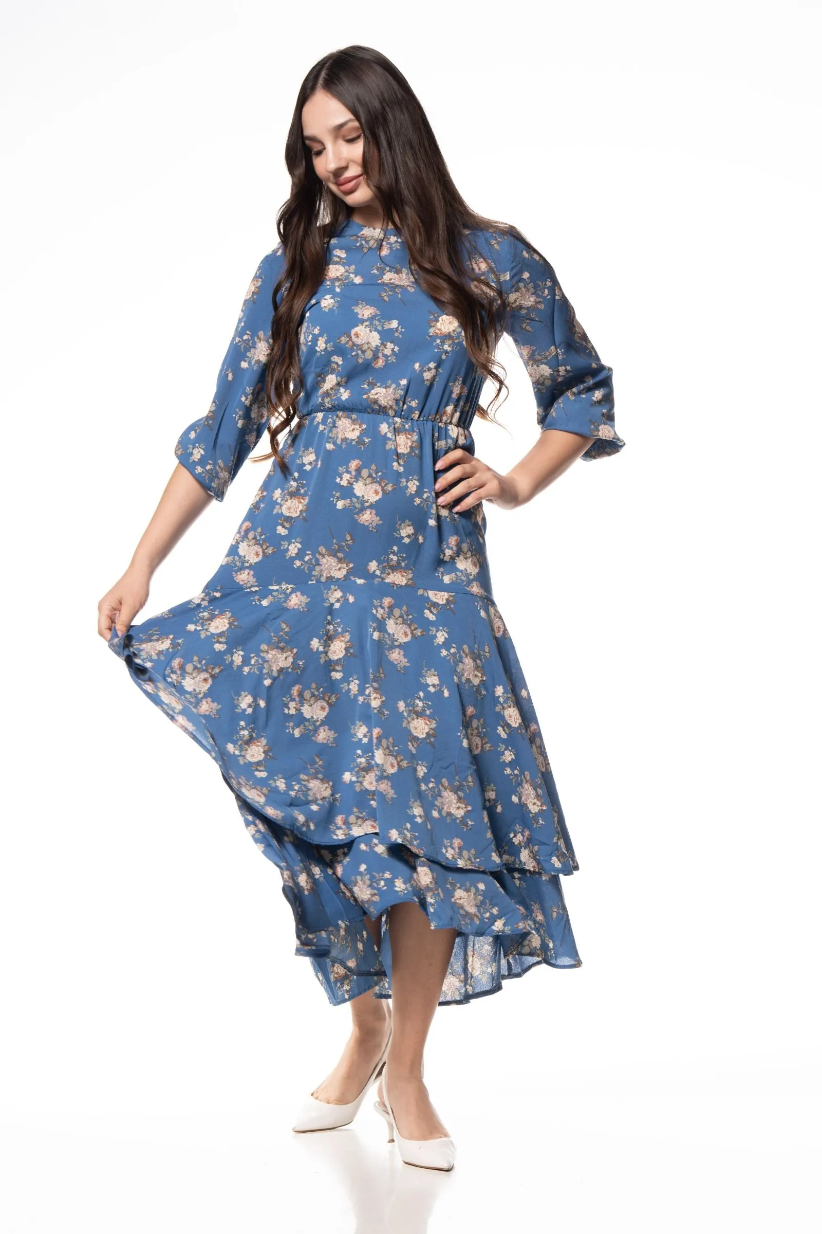 Ruffle Layers Dress / Blue Flowers