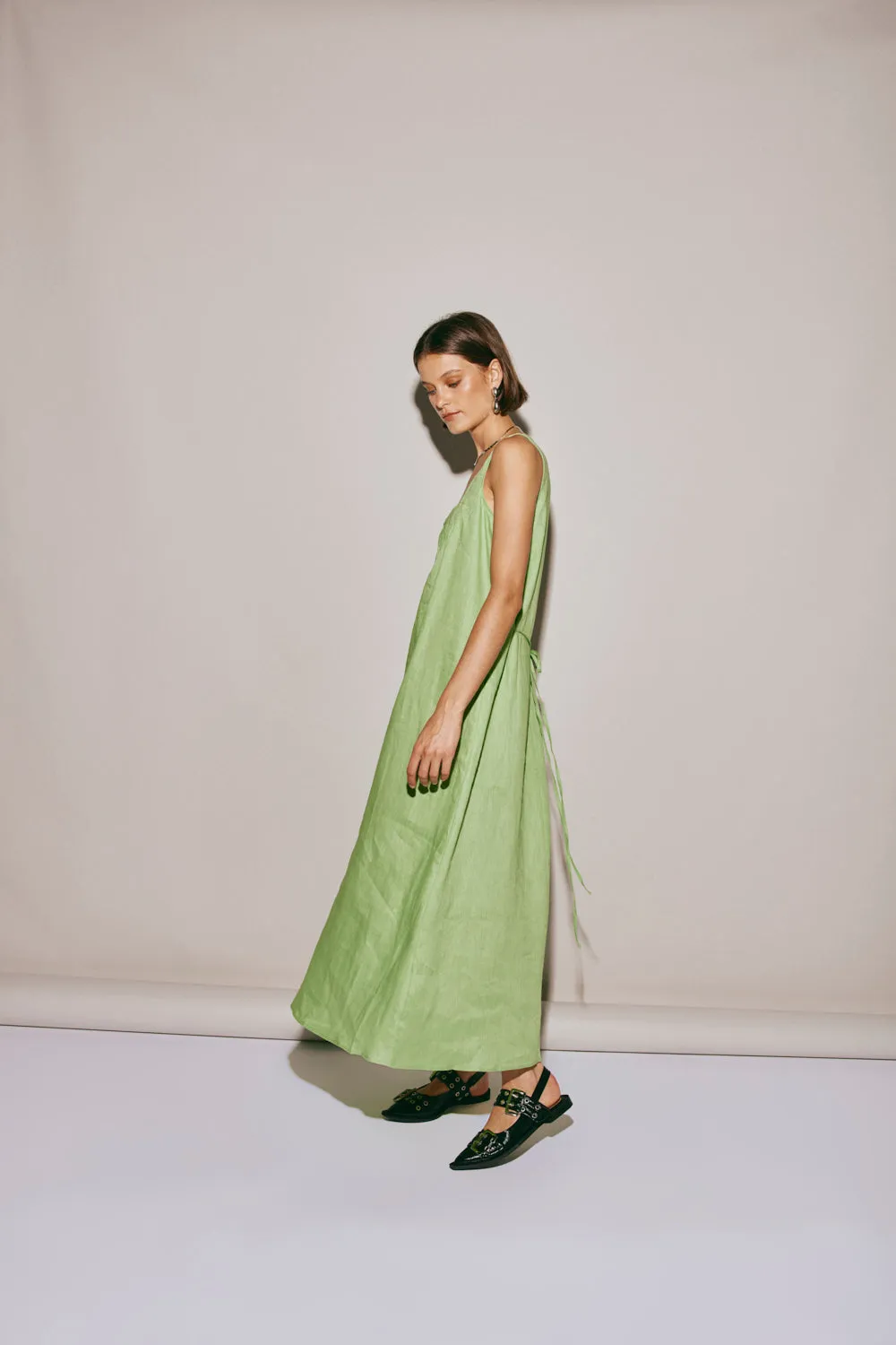 San Paolo Smock Linen Midi Dress Green